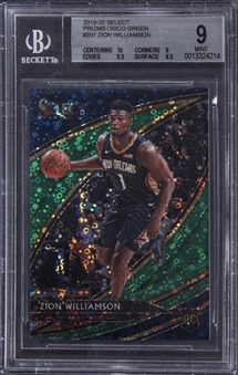 2019-20 Panini Select Prizms Disco Green #297 Zion Williamson Rookie Card (#5/5) - BGS MINT 9